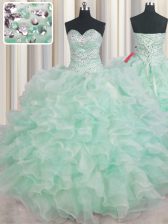  Apple Green Sweetheart Lace Up Beading and Ruffles 15th Birthday Dress Sleeveless