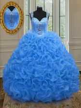 Delicate Blue Straps Zipper Beading and Ruffles 15 Quinceanera Dress Sleeveless