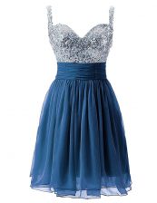  Sleeveless Chiffon Knee Length Zipper Prom Dresses in Navy Blue with Beading