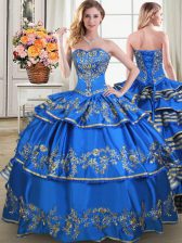 Stylish Blue Sleeveless Floor Length Beading and Embroidery and Ruffled Layers Lace Up Vestidos de Quinceanera