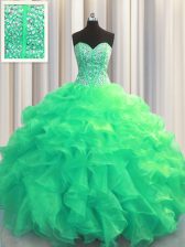 Hot Sale Visible Boning Floor Length Ball Gowns Sleeveless Turquoise Quinceanera Gowns Lace Up