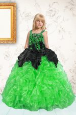  Floor Length Green Kids Pageant Dress Organza Sleeveless Beading and Pick Ups