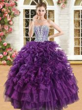  Sleeveless Beading and Ruffles and Ruffled Layers Lace Up 15 Quinceanera Dress