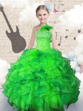  Green Lace Up Strapless Beading and Ruffles Party Dress for Toddlers Organza Sleeveless