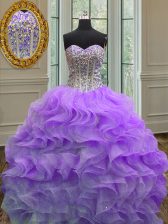  Ball Gowns Quince Ball Gowns Lavender Sweetheart Organza Sleeveless Floor Length Lace Up