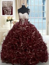  Brown Sleeveless With Train Beading and Ruffles Lace Up Sweet 16 Dresses