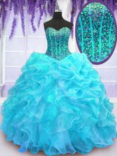 Hot Selling Organza Sleeveless Floor Length Sweet 16 Dresses and Beading and Ruffles and Pick Ups
