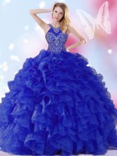 Fabulous Halter Top Floor Length Ball Gowns Sleeveless Royal Blue Quinceanera Gowns Lace Up