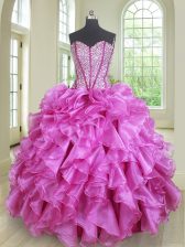 Elegant Lilac Sleeveless Floor Length Beading and Ruffles Lace Up Sweet 16 Quinceanera Dress