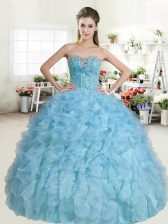 Adorable Baby Blue Sleeveless Beading and Ruffles Floor Length Sweet 16 Dresses