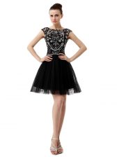 Beauteous Knee Length Zipper Prom Dresses Black for Prom and Party with Beading