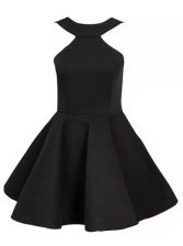 Custom Designed Black Satin Zipper Halter Top Sleeveless Mini Length Prom Gown Beading