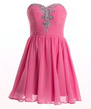 Clearance Sleeveless Mini Length Beading Lace Up Homecoming Dress with Rose Pink 