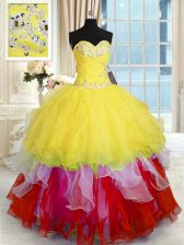  Multi-color Lace Up Sweetheart Beading and Ruffles Sweet 16 Dress Organza Sleeveless