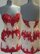 Extravagant Sleeveless Lace Up Mini Length Appliques Prom Evening Gown