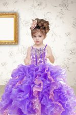  Multi-color Sleeveless Beading and Ruffles and Sequins Floor Length Kids Pageant Dress