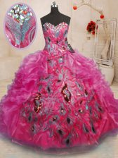 Deluxe Ball Gowns Sweet 16 Quinceanera Dress Hot Pink Sweetheart Organza Sleeveless Floor Length Lace Up