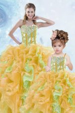 Lovely Sequins Multi-color Sleeveless Organza Lace Up Quince Ball Gowns for Military Ball and Sweet 16 and Quinceanera