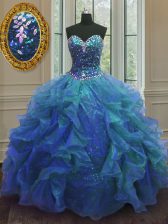 Deluxe Sleeveless Beading and Ruffles Lace Up 15th Birthday Dress