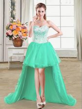 Delicate Turquoise Sleeveless Organza Lace Up Prom Gown for Prom and Party