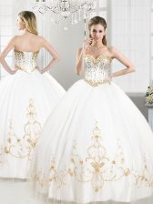  Floor Length White Quince Ball Gowns Sweetheart Sleeveless Lace Up