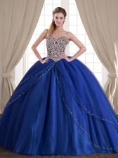 Suitable Royal Blue Quinceanera Gown Military Ball and Sweet 16 and Quinceanera with Beading Sweetheart Sleeveless Brush Train Lace Up