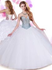 Shining White Ball Gowns Beading and Ruffles Vestidos de Quinceanera Lace Up Organza and Tulle Sleeveless Floor Length