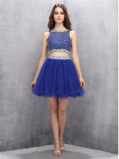  Scoop Sleeveless Side Zipper Mini Length Beading Dress for Prom