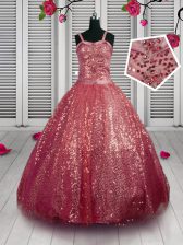 Beauteous Straps Sleeveless Sequined Girls Pageant Dresses Beading and Sequins Lace Up