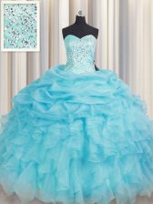 Modern Baby Blue Sweetheart Neckline Beading and Ruffles 15 Quinceanera Dress Sleeveless Lace Up