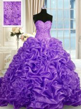  Lavender Sweetheart Lace Up Beading and Pick Ups 15th Birthday Dress Sweep Train Sleeveless