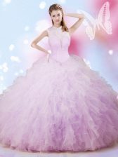 Hot Selling Lavender Lace Up Sweet 16 Quinceanera Dress Beading and Ruffles Sleeveless Floor Length