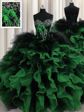  Multi-color Sleeveless Floor Length Beading and Ruffles Lace Up 15th Birthday Dress