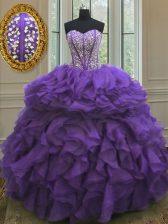  Purple Quinceanera Gowns Military Ball and Sweet 16 and Quinceanera with Beading and Ruffles Sweetheart Sleeveless Lace Up