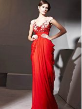 Beauteous Red Cap Sleeves Chiffon Zipper Prom Dresses for Prom and Party