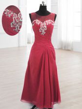  Scoop Wine Red Sleeveless Chiffon Lace Up Prom Evening Gown for Prom and Party