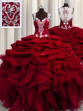 Fancy Sequins See Through Floor Length Ball Gowns Sleeveless Wine Red Quinceanera Gown Zipper