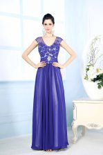 Flirting Blue Chiffon Zipper Scoop Sleeveless Floor Length Dress for Prom Beading and Appliques