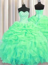 Comfortable Organza Sweetheart Sleeveless Lace Up Beading and Ruffles and Pick Ups Sweet 16 Quinceanera Dress in Green