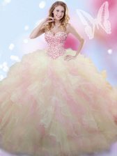  Multi-color Ball Gowns Tulle Sweetheart Sleeveless Beading Floor Length Lace Up Sweet 16 Dress