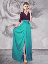 Fabulous Half Sleeves Zipper Floor Length Lace Evening Dress