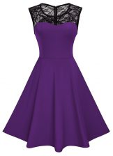 Delicate Scoop Purple Sleeveless Lace Knee Length Homecoming Dress