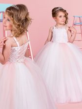 Attractive Straps Sleeveless Lace Up Floor Length Lace Toddler Flower Girl Dress