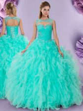 Simple Apple Green Sweet 16 Dresses Military Ball and Sweet 16 and Quinceanera with Beading and Ruffles Scoop Sleeveless Lace Up