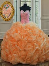  Orange Lace Up Sweet 16 Quinceanera Dress Beading Sleeveless Floor Length
