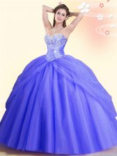  Lavender Lace Up Sweetheart Beading Ball Gown Prom Dress Tulle Sleeveless