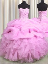  Visible Boning Sleeveless Lace Up Floor Length Beading and Ruffles and Pick Ups Ball Gown Prom Dress