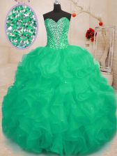  Sleeveless Beading and Ruffles Lace Up Sweet 16 Quinceanera Dress