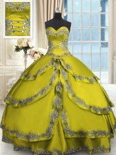 Spectacular Ruffled Floor Length Ball Gowns Sleeveless Olive Green 15 Quinceanera Dress Lace Up