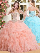  Sleeveless Lace Up Floor Length Appliques and Ruffles and Pick Ups Quince Ball Gowns